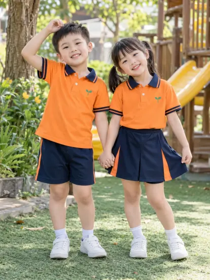 Đồng Phục Mầm Non Polo Cam Xanh Navy Piquecool