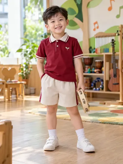 Đồng Phục Mầm Non Polo Đỏ Đô Kem Aircool