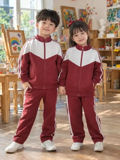 Đồng Phục Mầm Non Áo Khoác Nhẹ Đỏ Đô Trắng Compact Fit