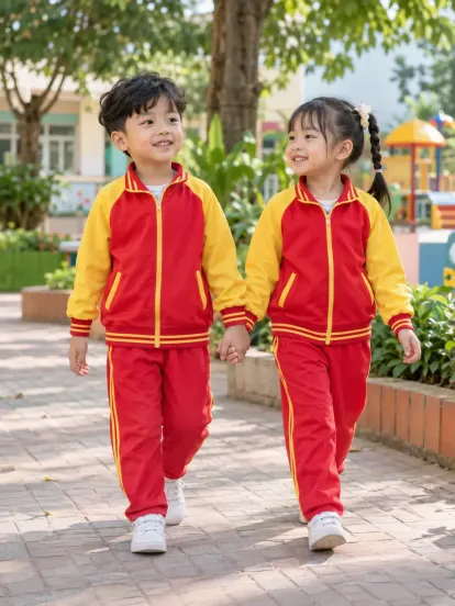 Đồng Phục Mầm Non Áo Khoác Nhẹ Đỏ Tươi Vàng Compact Fit