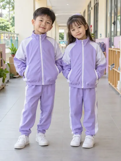 Đồng Phục Mầm Non Áo Khoác Nhẹ Tím Lavender Trắng Compact Fit