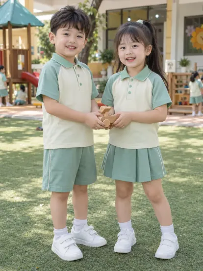 Đồng Phục Mầm Non Polo Tay Raglan Xanh Mint Kem Drycool