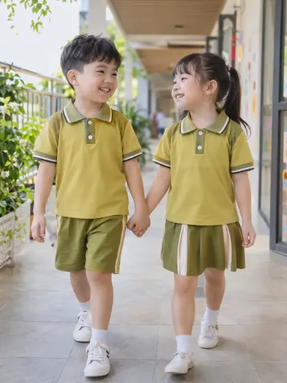 Đồng Phục Mầm Non Bộ Bé Trai Xanh Rêu Vàng Hapimax