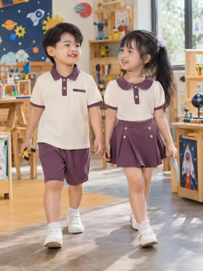 Đồng Phục Mầm Non Bộ Hè Tím Nho Kem Piquecool