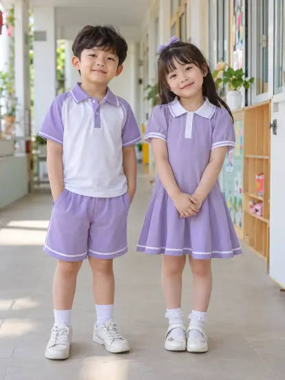 Đồng Phục Mầm Non Váy Polo Tím Lavender Trắng Compact Fit