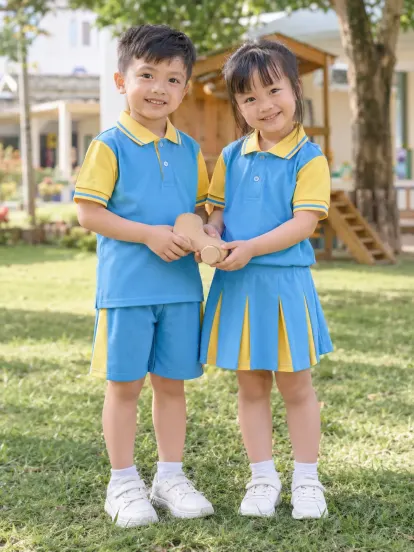Đồng Phục Mầm Non Bộ Hè Xanh Biển Vàng Piquecool