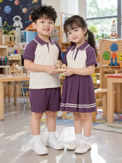 Đồng Phục Mầm Non Váy Polo Tím Nho Kem Compact Fit