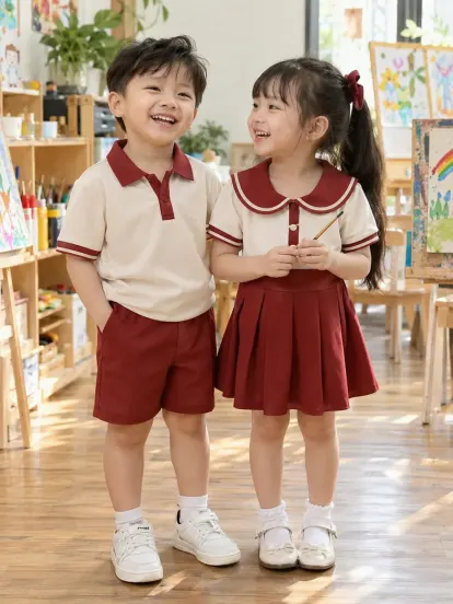 Đồng Phục Mầm Non Váy Bé Gái Đỏ Gạch Kem Piquecool
