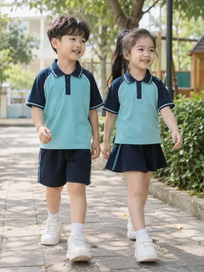 Đồng Phục Mầm Non Polo Tay Raglan Xanh Ngọc Navy Drycool