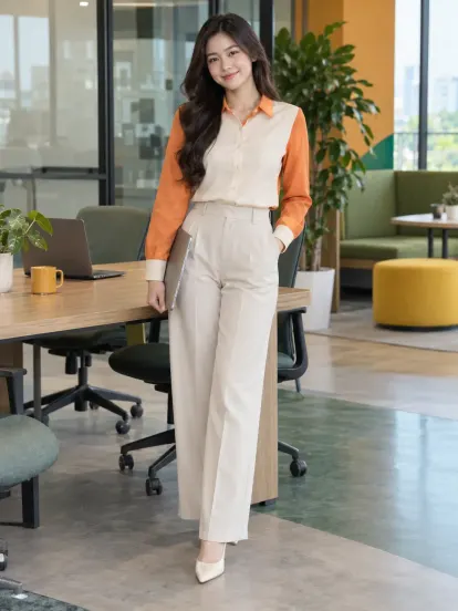 Sơ Mi Đồng Phục Cam Kem Công Nghệ