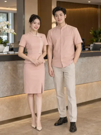 Đồng Phục Lễ Tân Hồng Đào Kem Dịch Vụ Khách Hàng Compact Fit