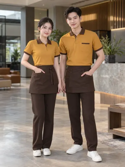 Đồng Phục Nhà Hàng Vàng Nghệ Nâu Nội Thất Piquecool