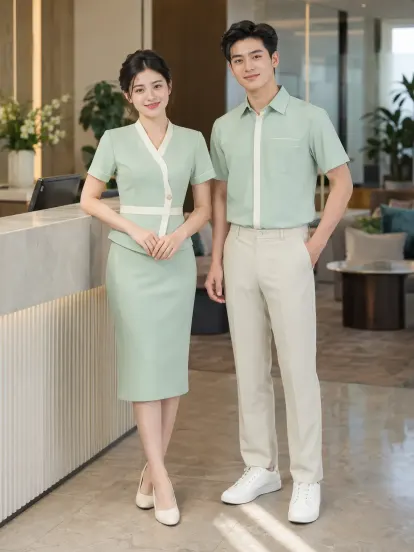Đồng Phục Lễ Tân Xanh Mint Kem Khởi Nghiệp Compact Fit