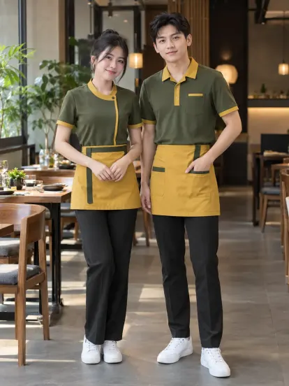 Đồng Phục Nhà Hàng Xanh Rêu Vàng Thương Mại Điện Tử Piquecool