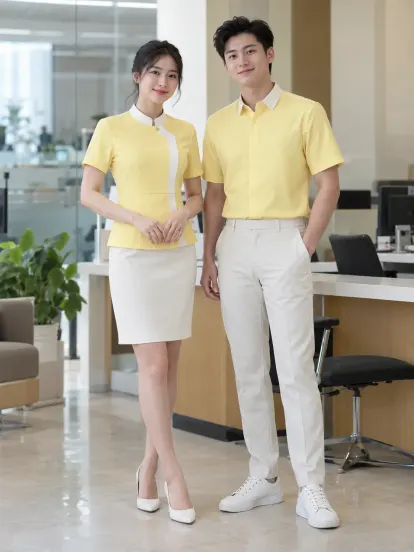 Đồng Phục Quán Cafe Vàng Pastel Trắng Ngân Hàng Hacool