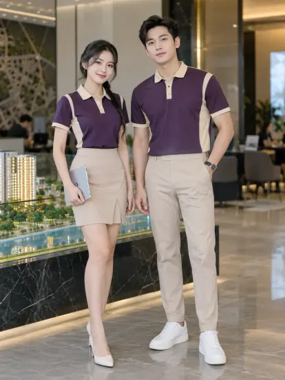 Đồng Phục Du Lịch Tím Nho Kem Bất Động Sản Hapimax