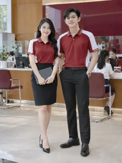 Áo Thun Công Ty Đỏ Đô Trắng Ngân Hàng Aircool