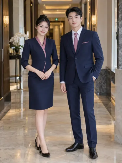 Đồng Phục Lễ Tân Hồng Sen Navy Giáo Dục Compact Fit