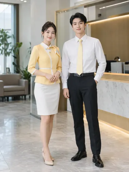 Đồng Phục Lễ Tân Vàng Pastel Trắng Ngân Hàng Compact Fit