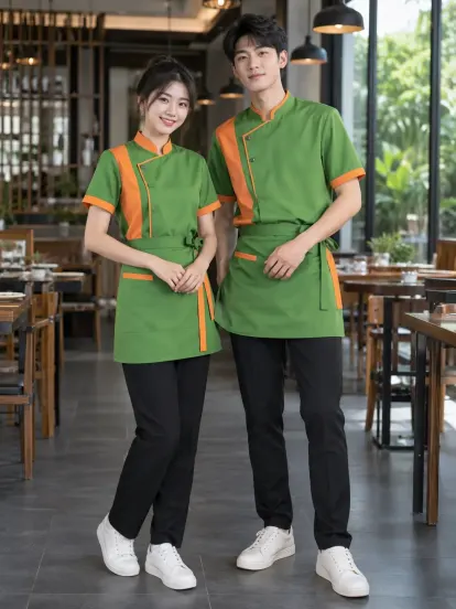 Đồng Phục Bếp Cam Tươi Xanh Lá Dịch Vụ Khách Hàng Aircool