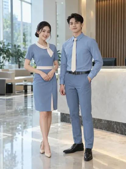 Đồng Phục Lễ Tân Xanh Iris Kem Bán Lẻ Compact Fit
