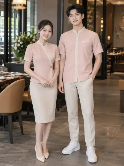 Đồng Phục Lễ Tân Hồng Phấn Kem Logistics Compact Fit