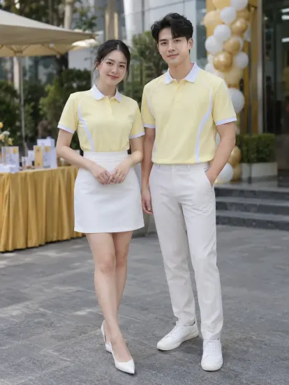 Đồng Phục Nhà Hàng Vàng Pastel Trắng Ngân Hàng Piquecool